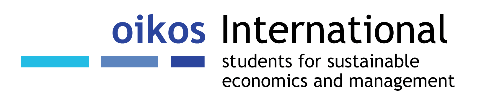 Logo for Oikos International, a student organization focused on sustainable economics and management, featuring blue and black text.