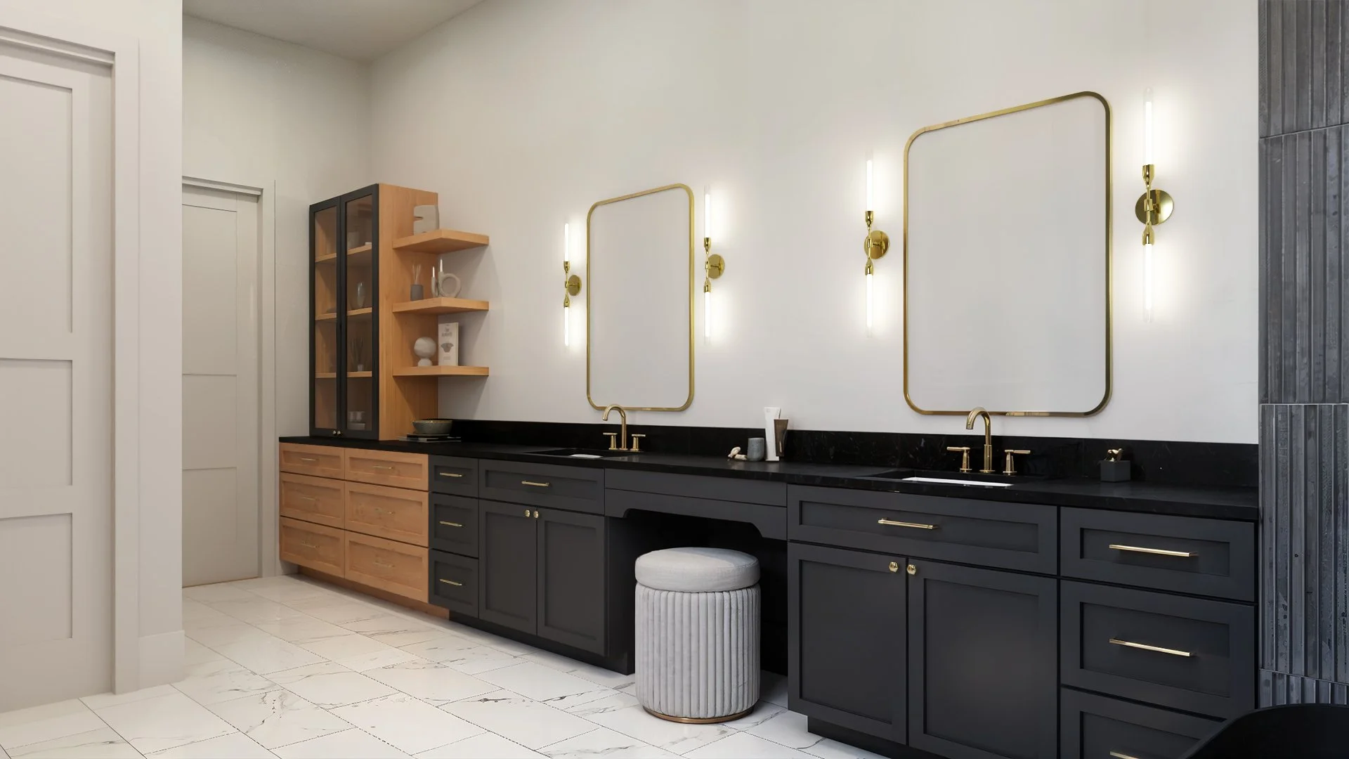 Primary bathroom rendering showing freestanding tub, walk-in shower, and sauna detail in a House of Severn residence.