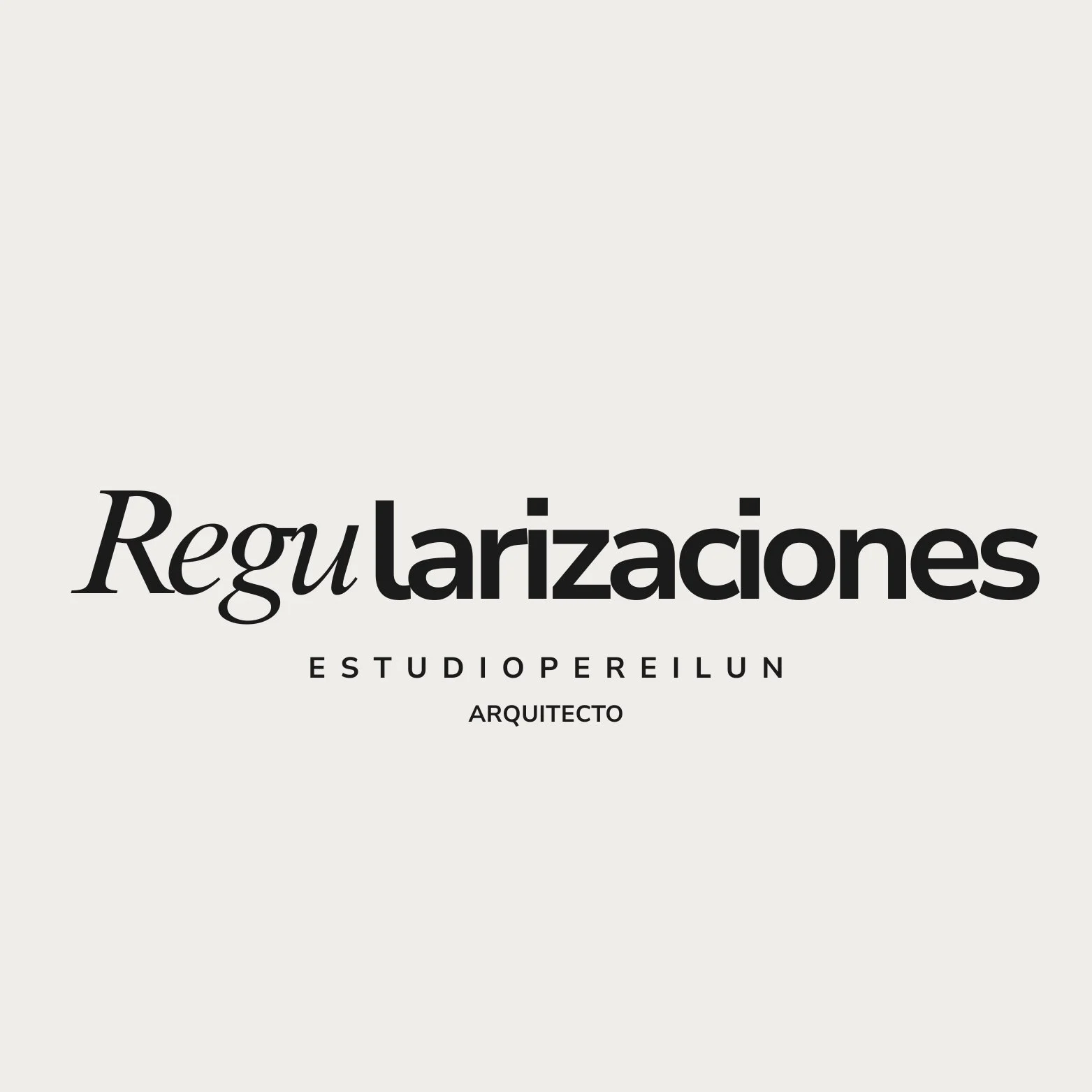 Portada con texto 'Regularizaciones', subtítulo 'Estudioperilun', y la palabra 'Arquitecto' en letras pequeñas.