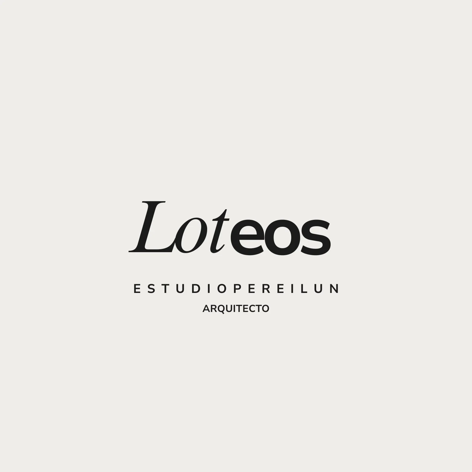 Logotipo minimalista con letra negra que dice 'Loteos' en un fondo gris claro.