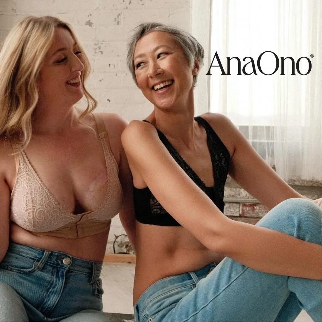 Two women smiling and enjoying each other's company indoors, with a logo for AnaOno in the top right corner.