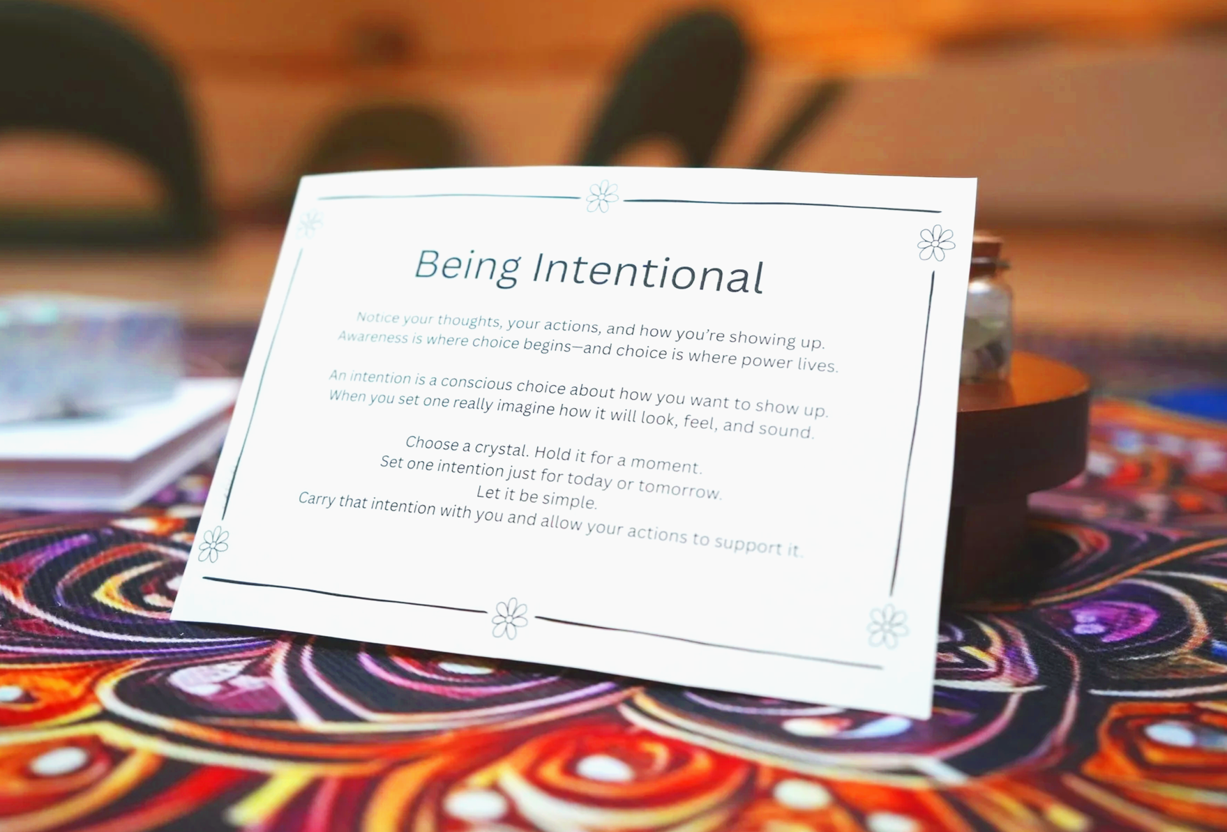 mindfulness reflection card, guided intention practice, wellness affirmation card, meditation guidance tool, personal growth workshop