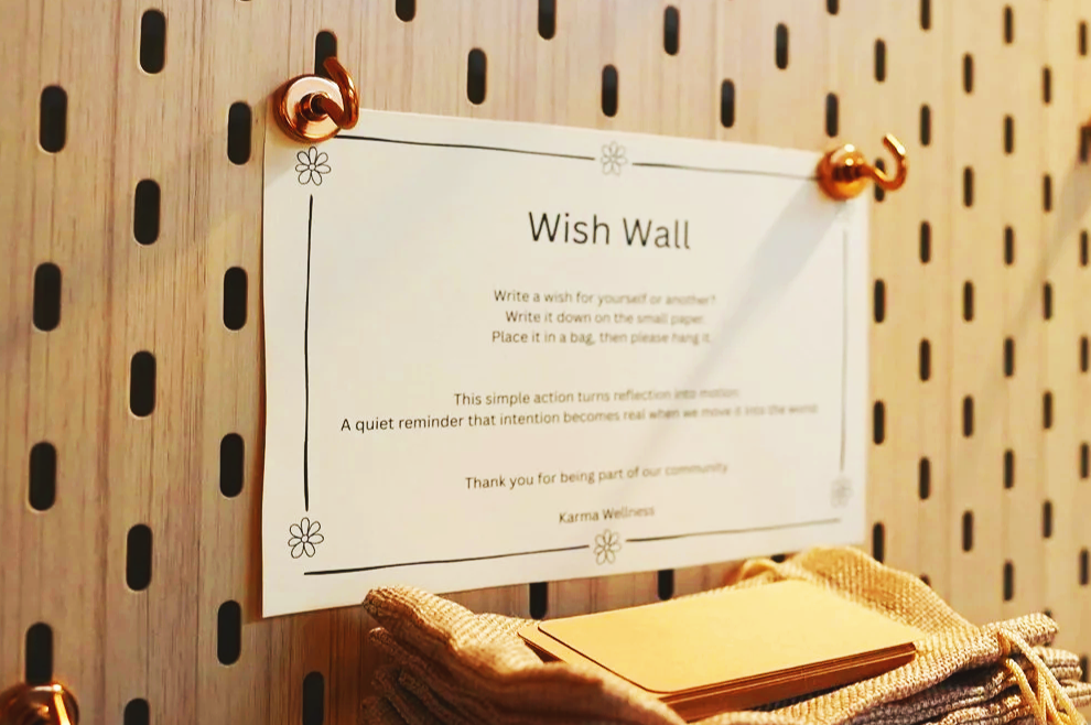 intention wall, mindfulness practice space, community healing center, guided reflection space, wellness community wall