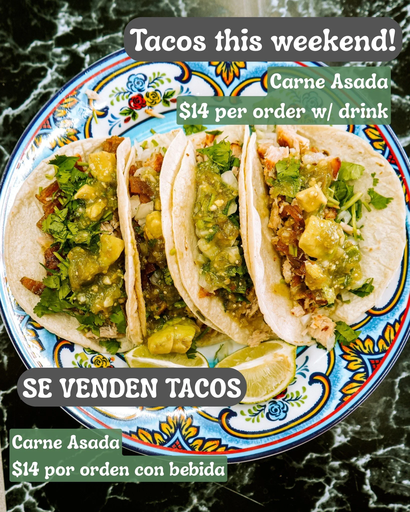This weekend, we are selling carne asada tacos!
It TACO TIME!

Se venden tacos de carne asada este fin de semana
🌮🌮🌮❤
