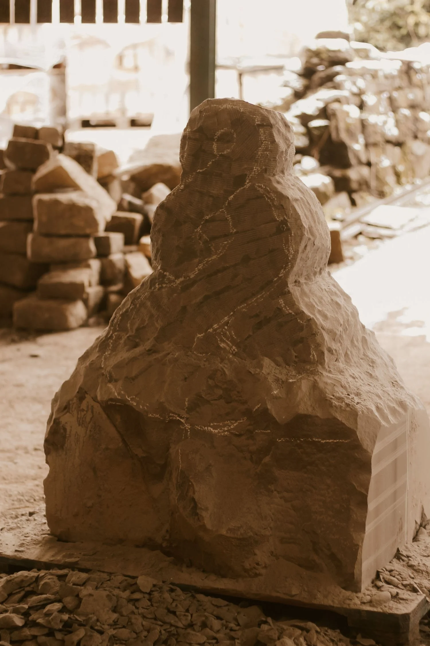 Roughing out the shape in the stone block