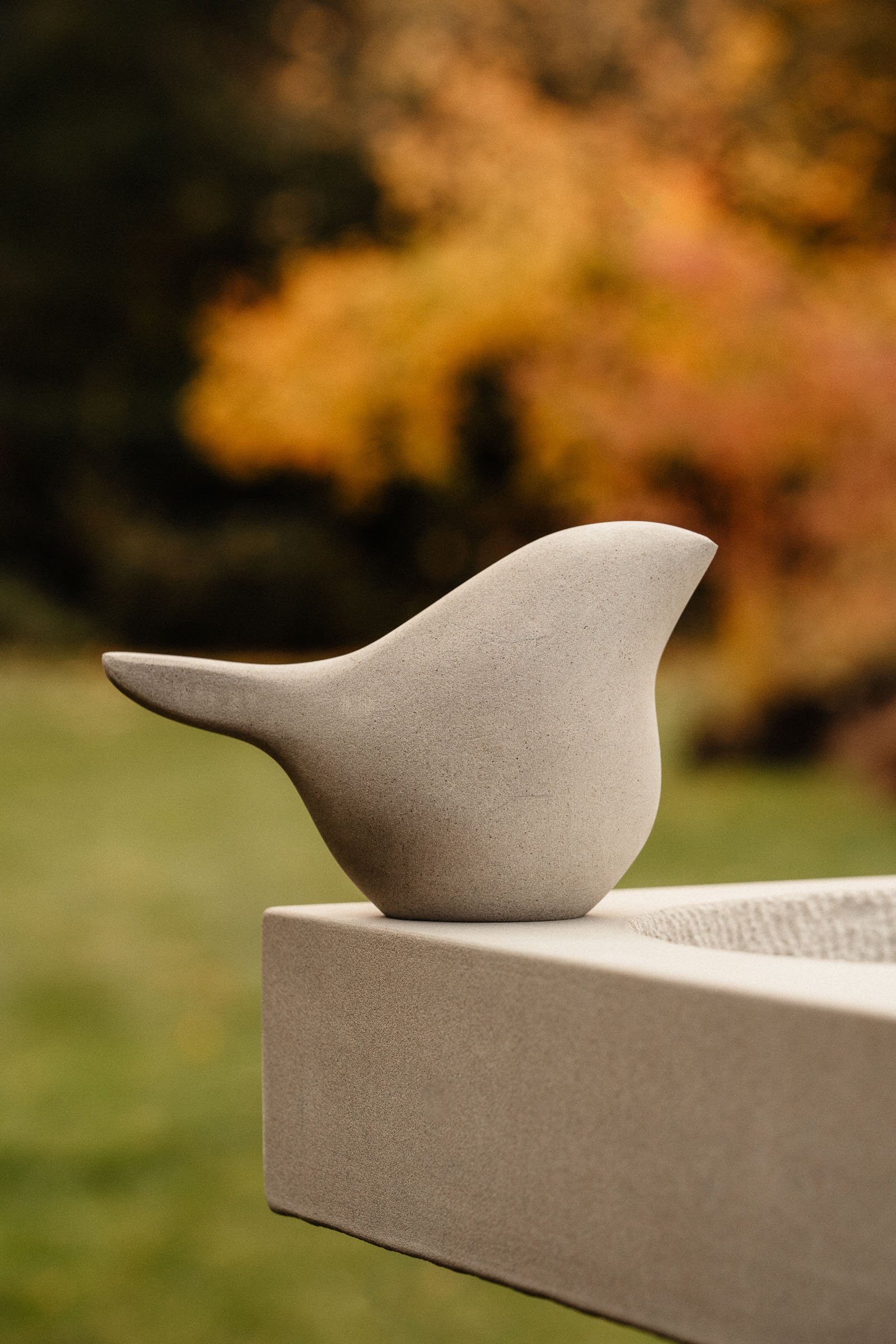 Stone bird sitting on the edge of the Tall Elegant Birdbath.jpg