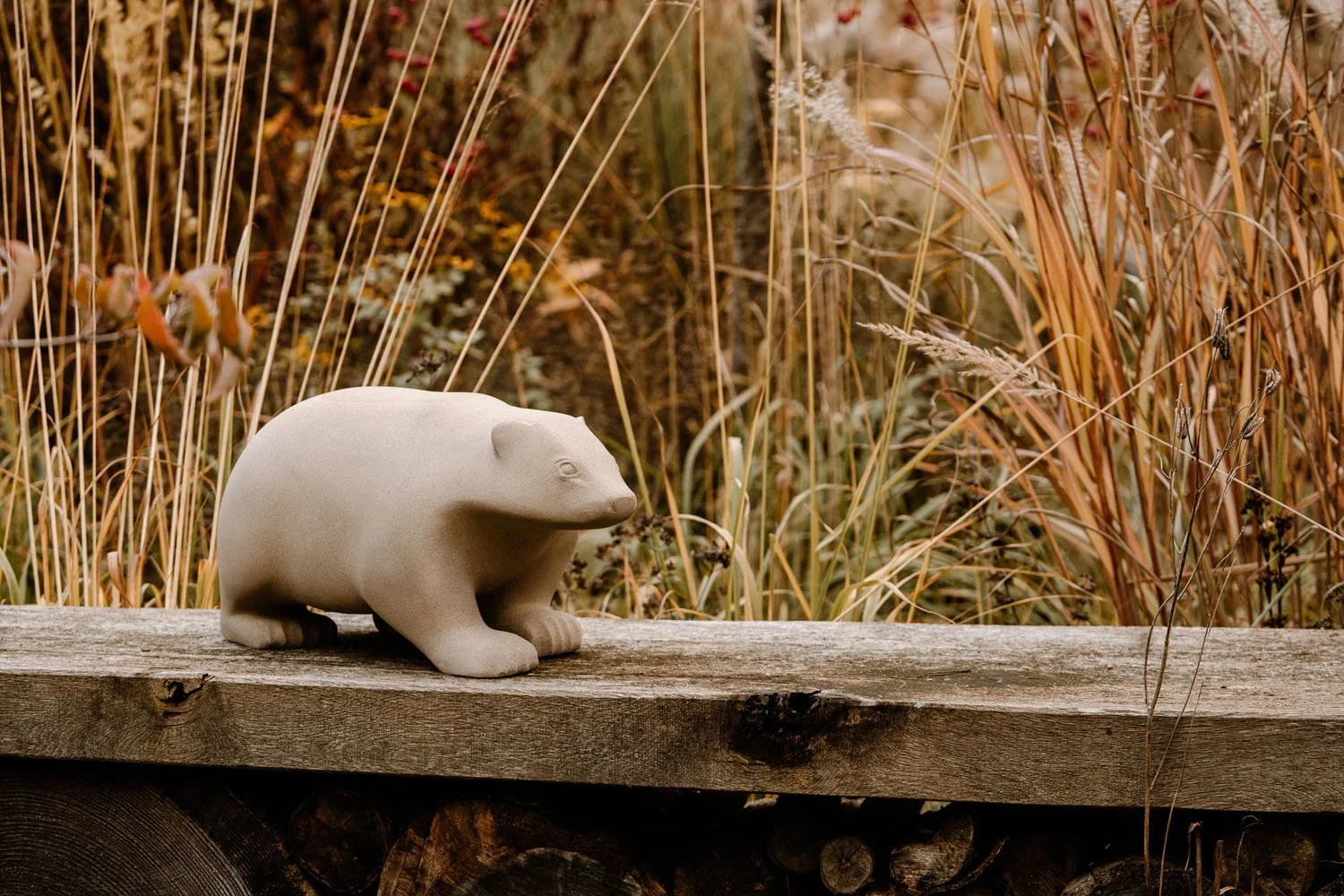 Badger sculpture - part of a collection of wildlife garden stone sculpture