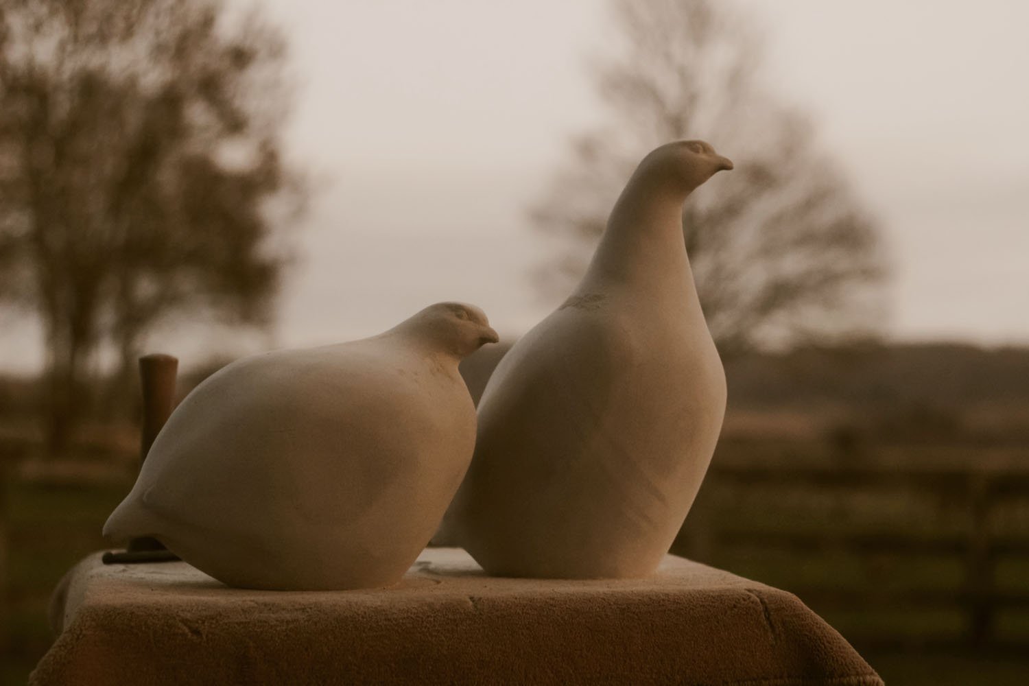 hand carved sculpture commission Grey Partridges