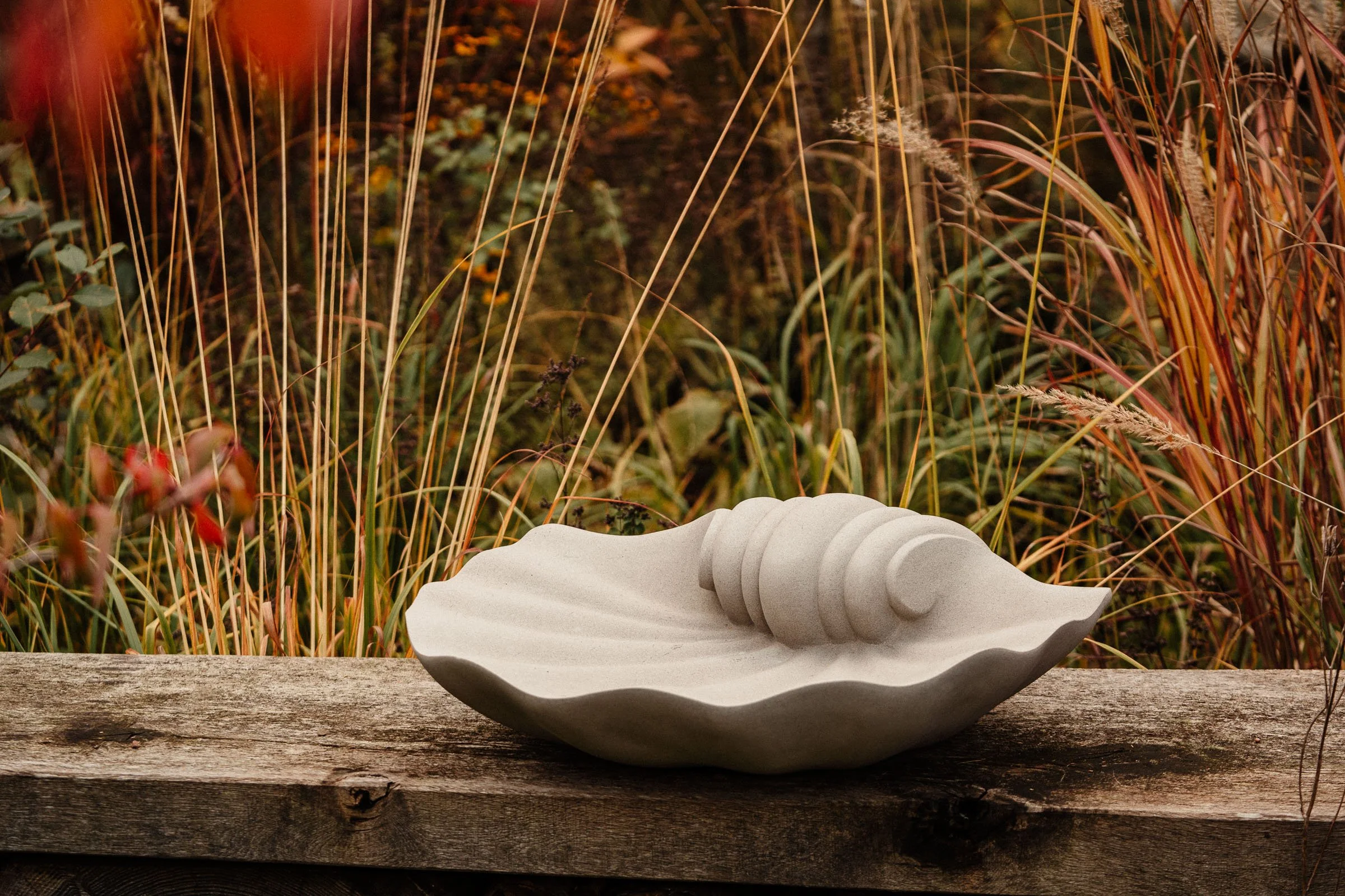 Shell Birdbath carved in Yorkstone