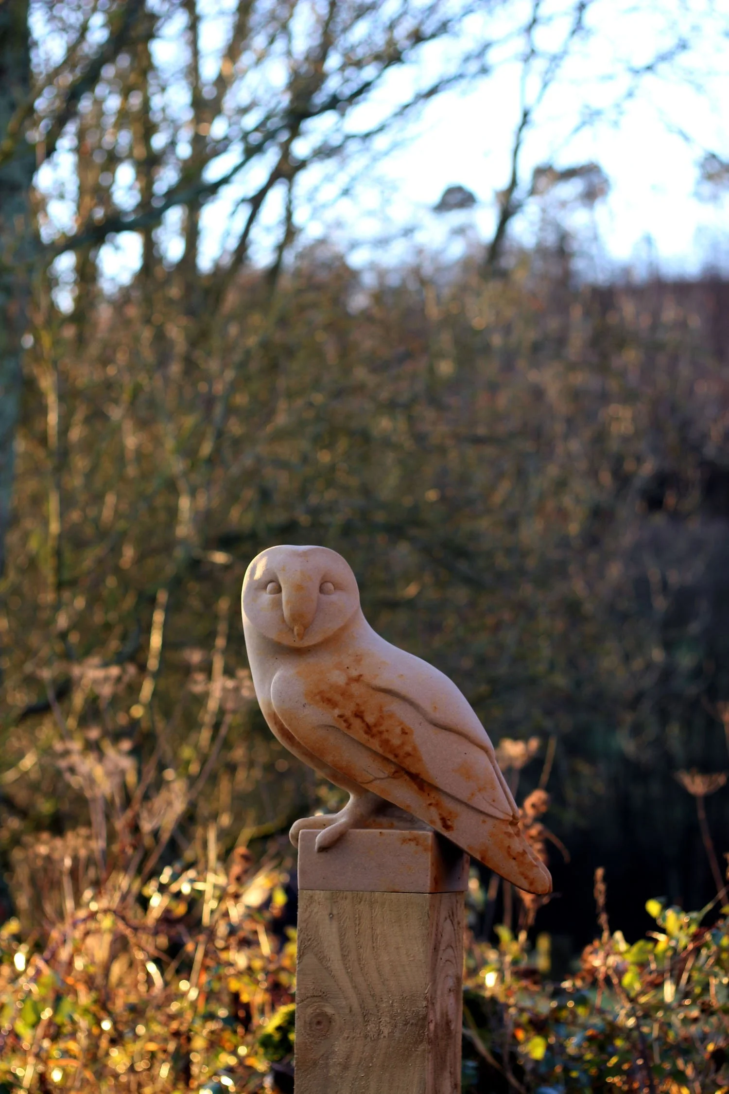 Barn Owl sculpture carved in stone