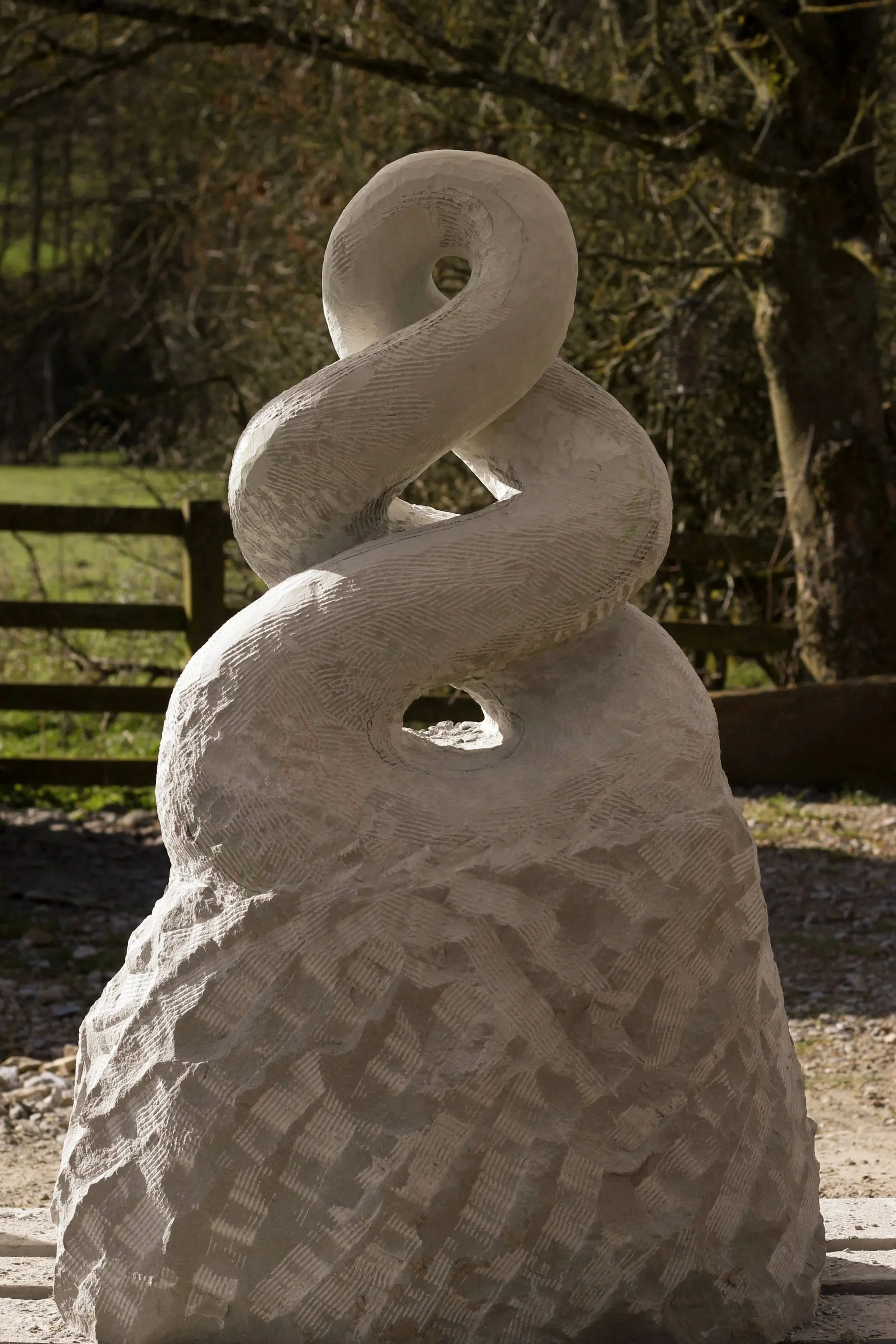 Part carved stone Pikorua sculpture for Valley Gardens in Harrogate