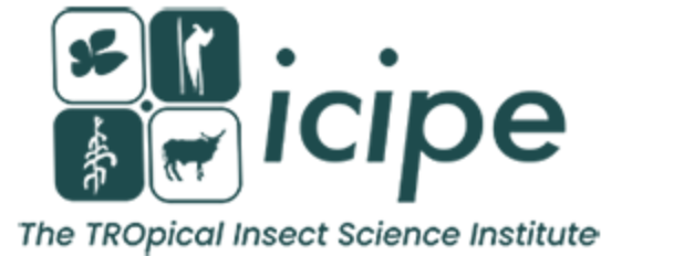 Logo of ICIPE, The Tropical Insect Science Institute, featuring icons of a plant, a hand holding a leaf, a stylized insect, and an elephant, with the text "icie" and the tagline.
