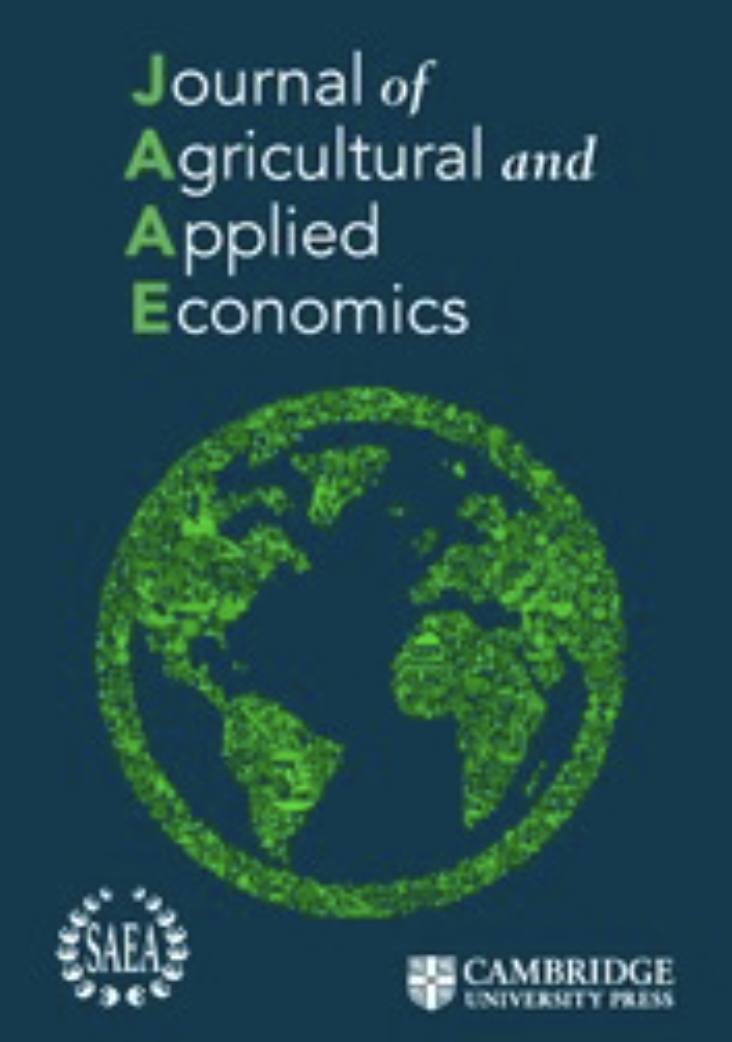 Cover of the Journal of Agricultural and Applied Economics with a digital green globe illustration and logos for SAE and Cambridge University Press.