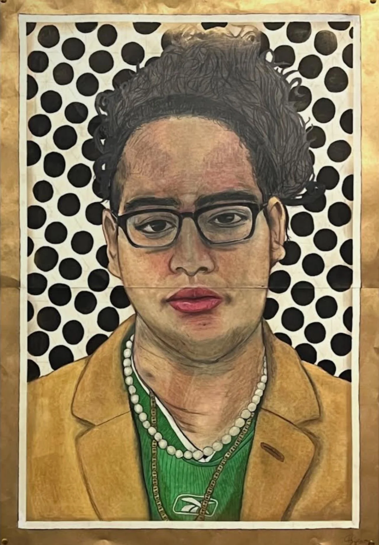 Self Portrait (2022) - Colored Pencils and spray paint on Paper - 34.5”x23”