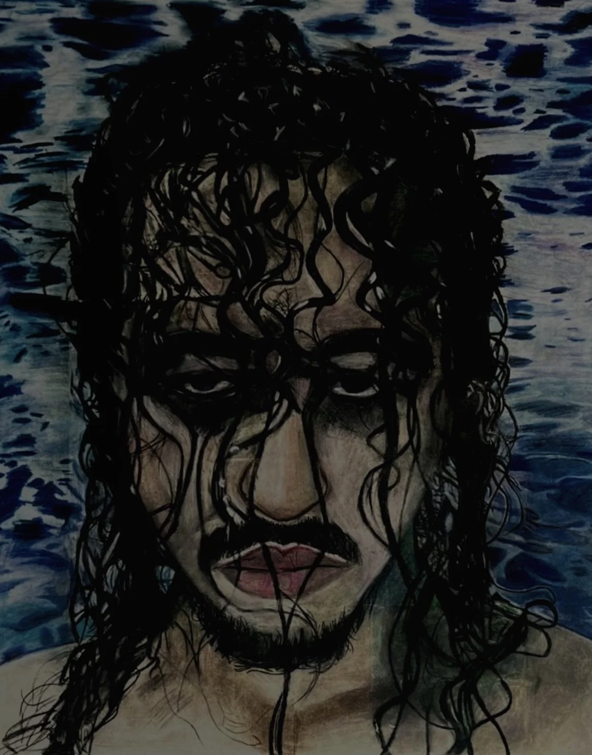 Haytam Sfifa, Drenched (Self Portrait). 
2023. Colored Pencils on Paper, 24” x 19” (60.96 cm  x 48.26 cm)