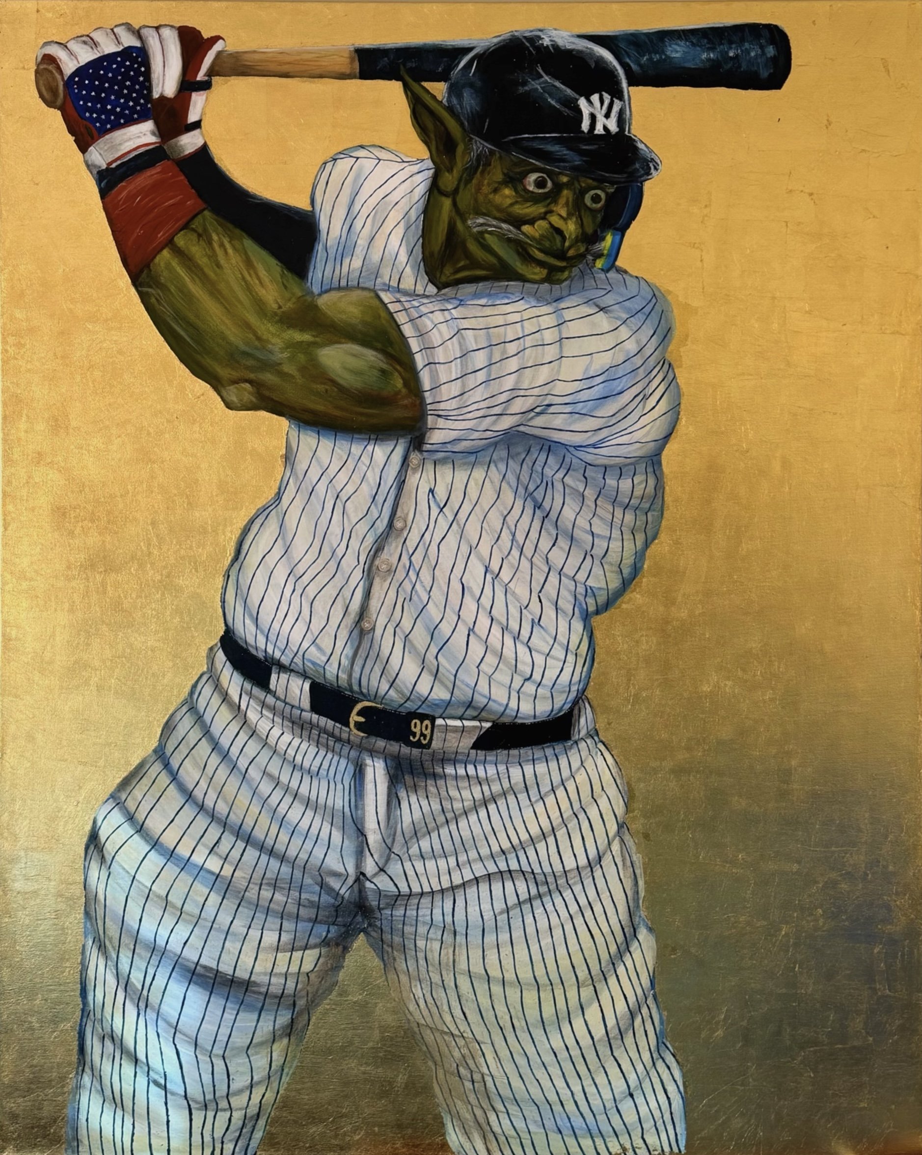 The Last Inning, 2025,
Acrylic Paint and Gold Leaf on  Canvas.
60”x48”