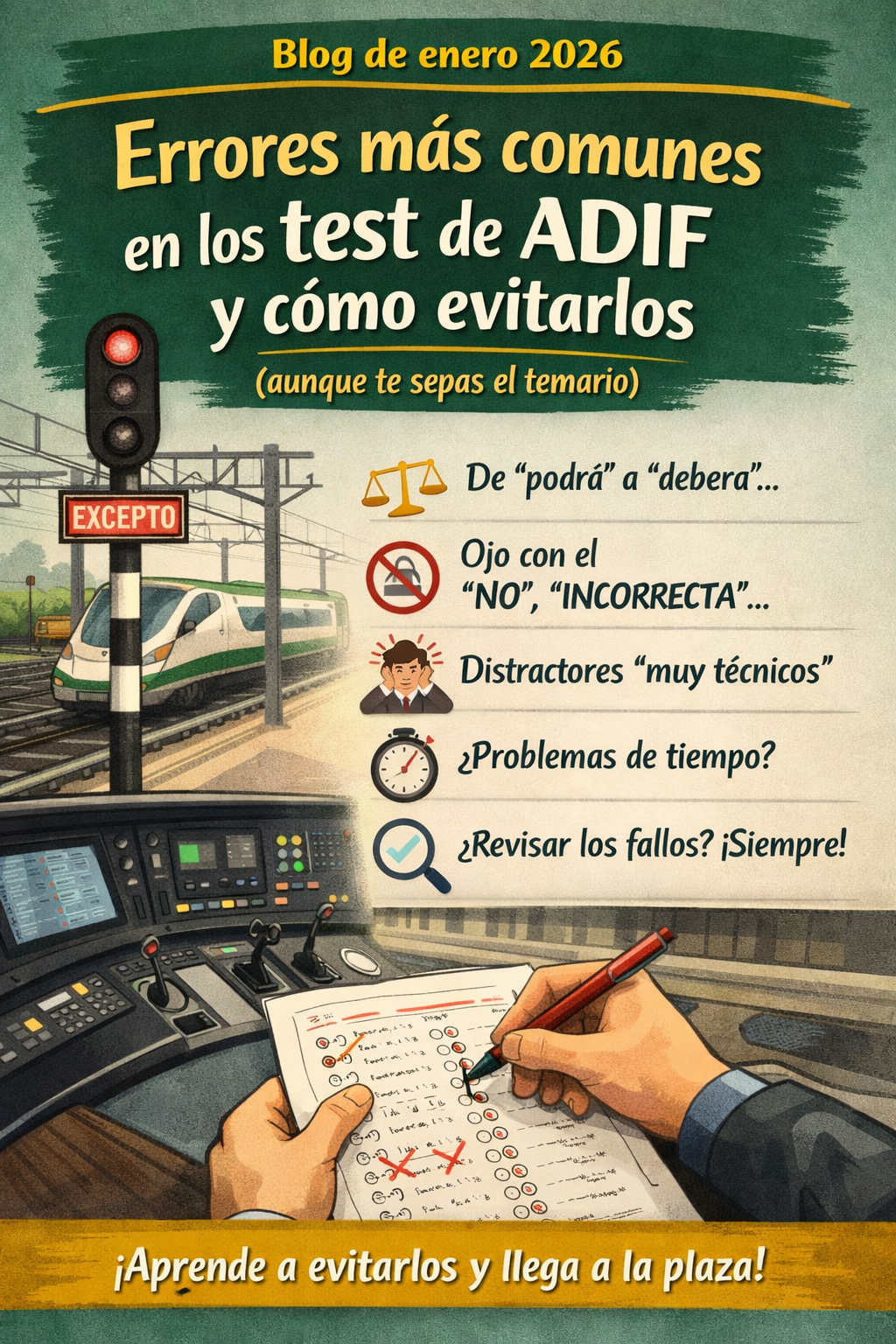 Errores más comunes en los test de ADIF y cómo evitarlos (aunque te sepas el temario)