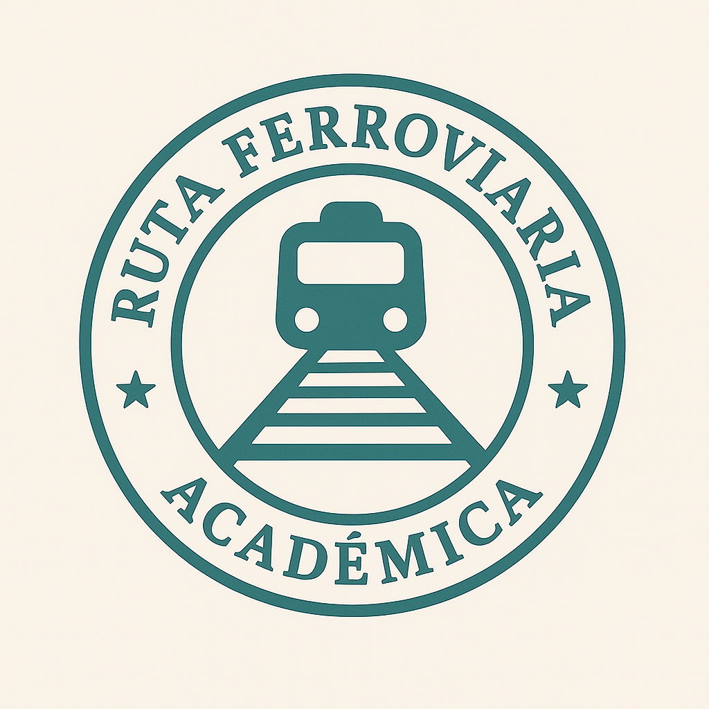 Logo circular con tren en el centro y texto 'Ruta Ferroviaria Acadèmica' alrededor.