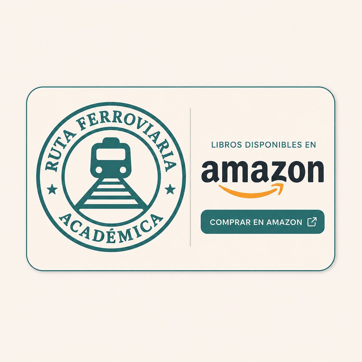 Logotipo de RUTA FERROVIARIA ACADÉMICA y anuncio de libros disponibles en Amazon con opción de compra.