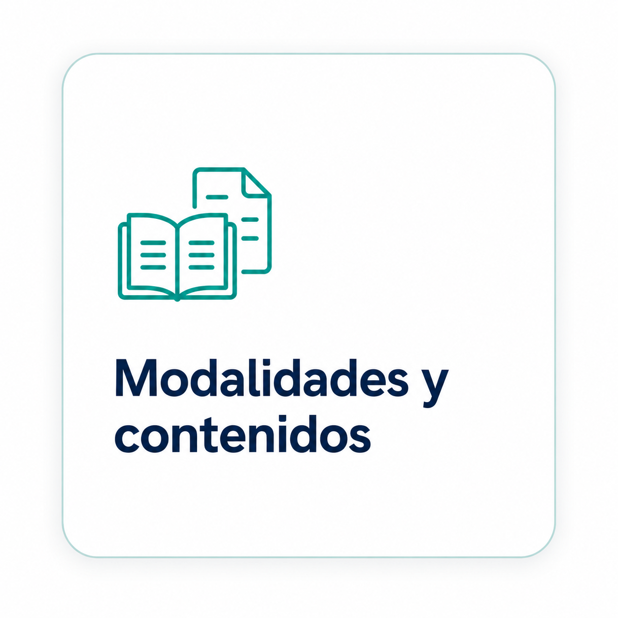 Ilustración de libros y documentos, junto con el texto 'Modalidades y contenidos' en letras grandes y azules.