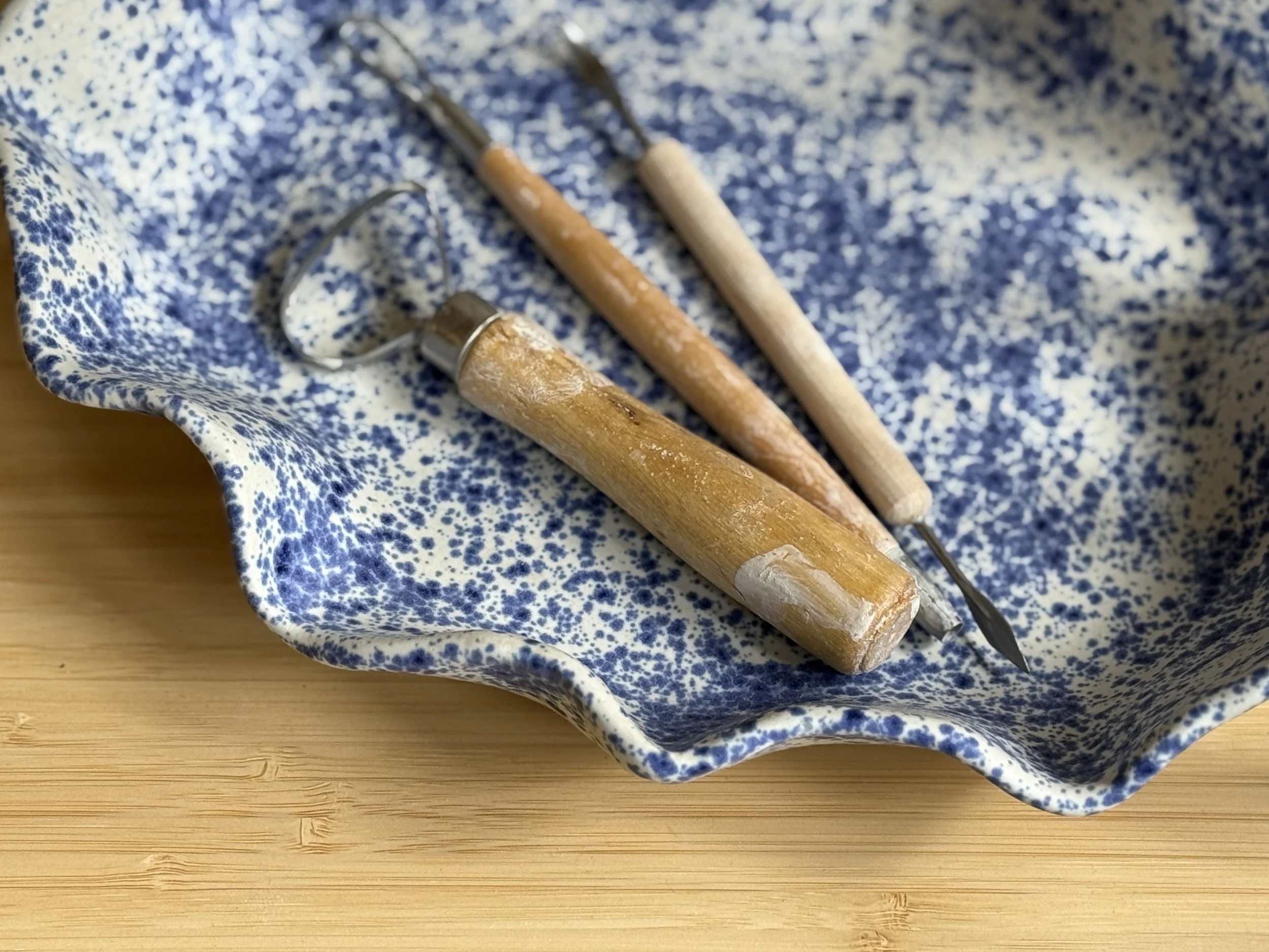 Organic Serving Dish | Wavy Blue Splatterware