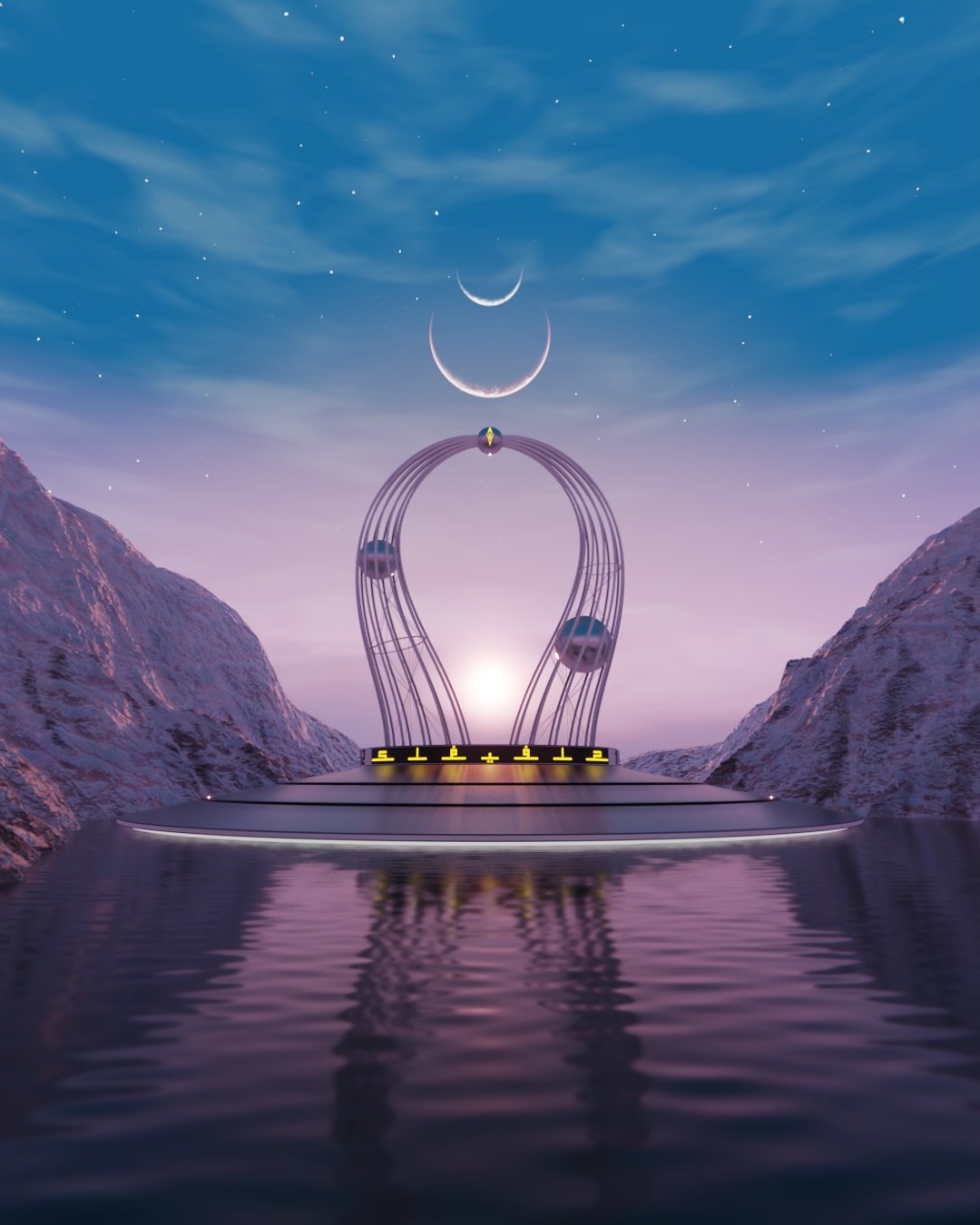 مجسم دوّار الفلك بجدة 1402 هـ / 1982 م ، وتناظره الغريب مع آية من ثلاث كلمات، سبع حروف، " كل في فلك "، اذا قريتها من يمين أو يسار، ترجع لنفسها، مثل مجسم الفلك.

هل المصمم أوتمار هولمان لاحظ وفهم الآية وبنى التصميم عليها؟ ولا طلعت صدفة مجنون