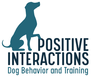 Logo for Positive Interactions Dog Behavior and Training featuring a stylized image of a dog.
