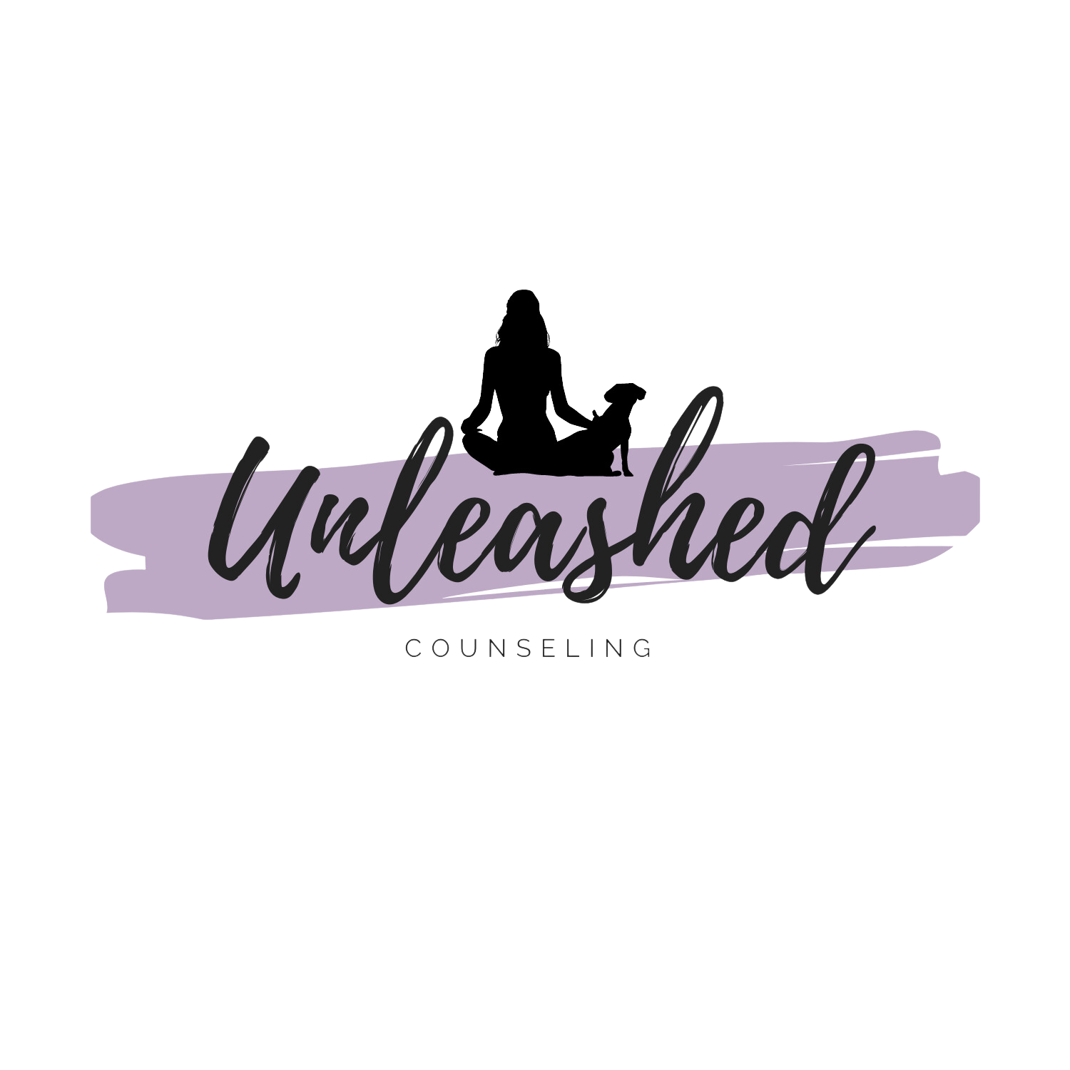 Silhouette of a woman sitting cross-legged in meditation pose above the word 'Unleashed' in large cursive font, with a lavender banner behind it and smaller text underneath.