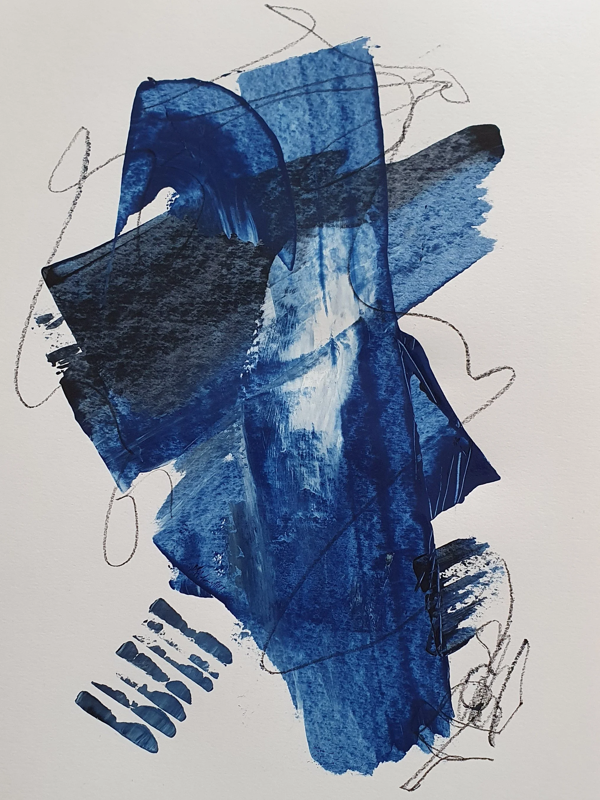 Etude Mixed Media sur Papier Indigo #3