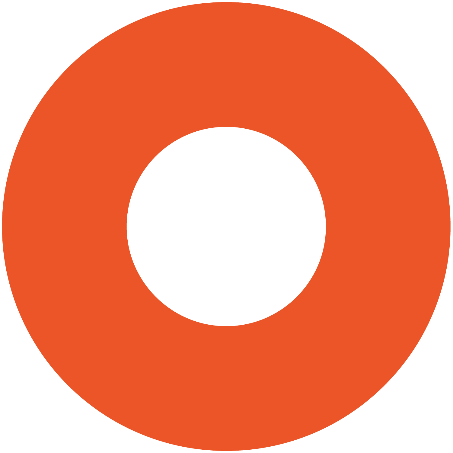 A circle with a black center, surrounded by a larger orange ring.