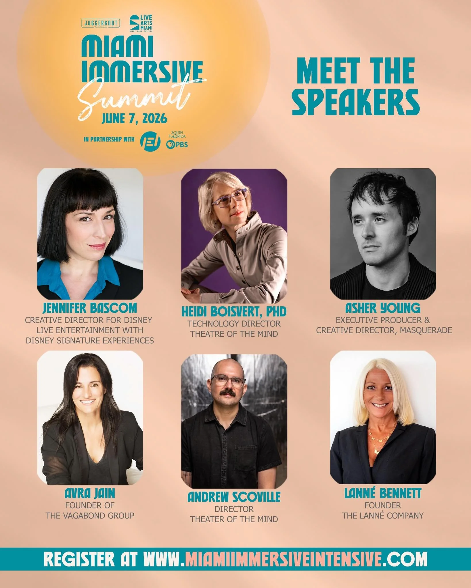 First Drop. 🔥
The Miami Immersive Summit speaker lineup is here &mdash; and this is just the beginning.

For the first time, the Miami Immersive Intensive expands into a full-day Summit &mdash; bringing the future of immersive experience to Downtown