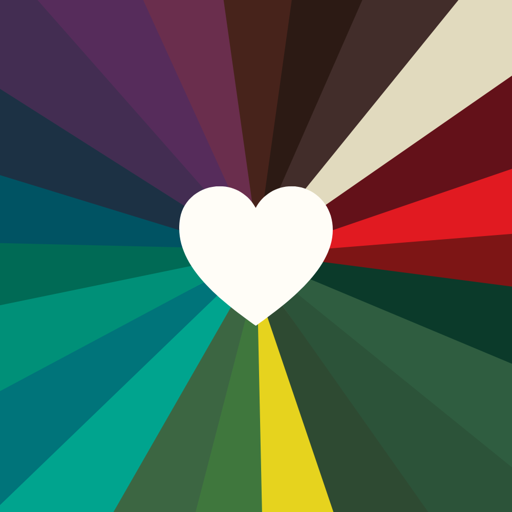 A multicolored background with a white heart in the center