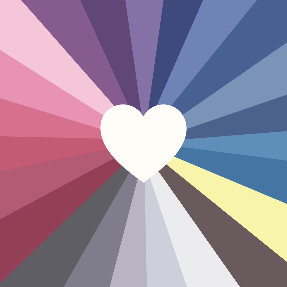 Colorful heart graphic with rainbow rays radiating outward from the center.