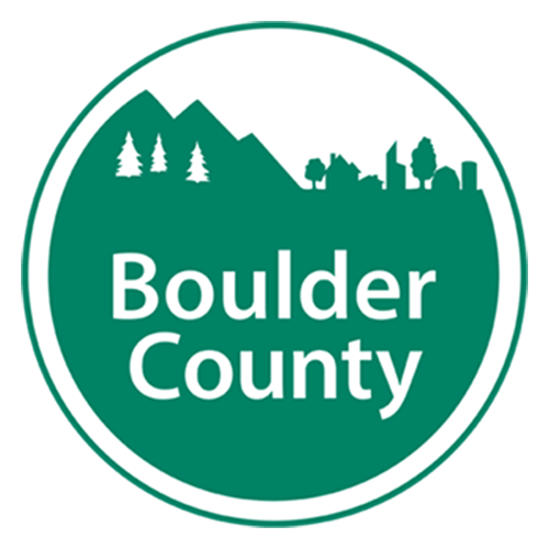 Boulder County logo with a mountain range, trees, and city skyline inside a circle.