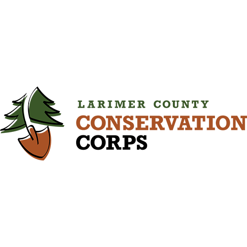 Logo for Larimer County Conservation featuring a stylized evergreen tree and a pine cone with green and brown text.