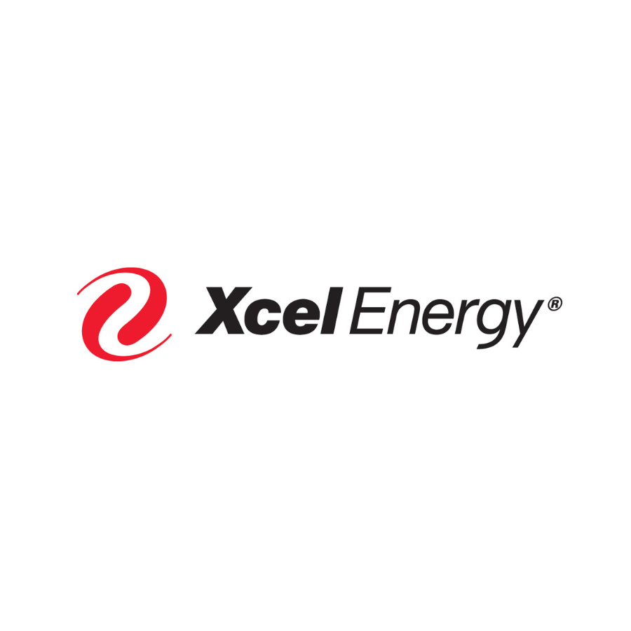 Xcel Energy logo with a red swirl icon and black text on a white background.