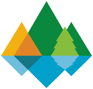 Northern Colorado Fireshed Collaborative's logo is a stylized geometric landscape with mountains, trees, water, and sky in bright colors.