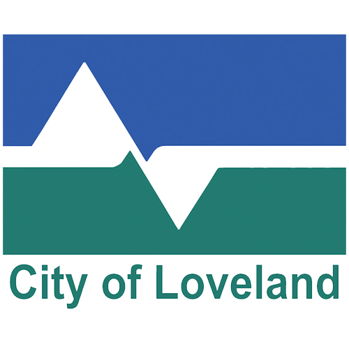Logo of the City of Loveland with a mountain and a valley illustration.