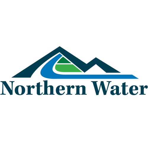 Logo of Northern Water featuring stylized mountains, a river, and a green land area.