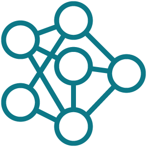 Illustration of a connected network with circles and lines linking them.