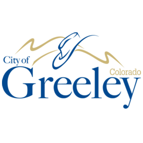 Logo for the City of Greely featuring a stylized feather and city name.