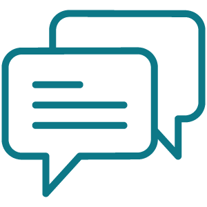 Two overlapping speech bubble icons, one with horizontal lines indicating text.