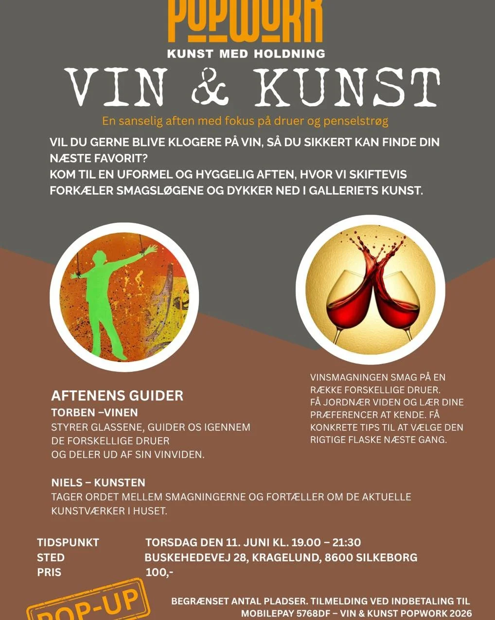 Galleriet &aring;bner om lidt og helt frem til kl 18&hellip;
Kig forbi og m&aring;ske finder du dit n&aelig;ste billede til stuen 

Og husk s&aring; ogs&aring; vores vin og kunst aften. 
Skynd dig at tilmeld dig. 
Se mere herunder