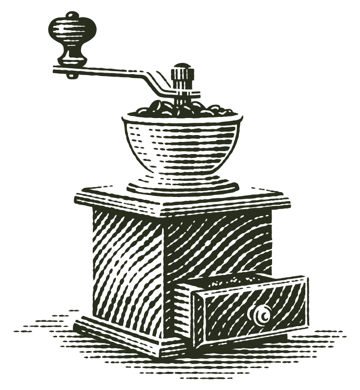 An antique manual coffee grinder with a bowl on top and a handle for turning.