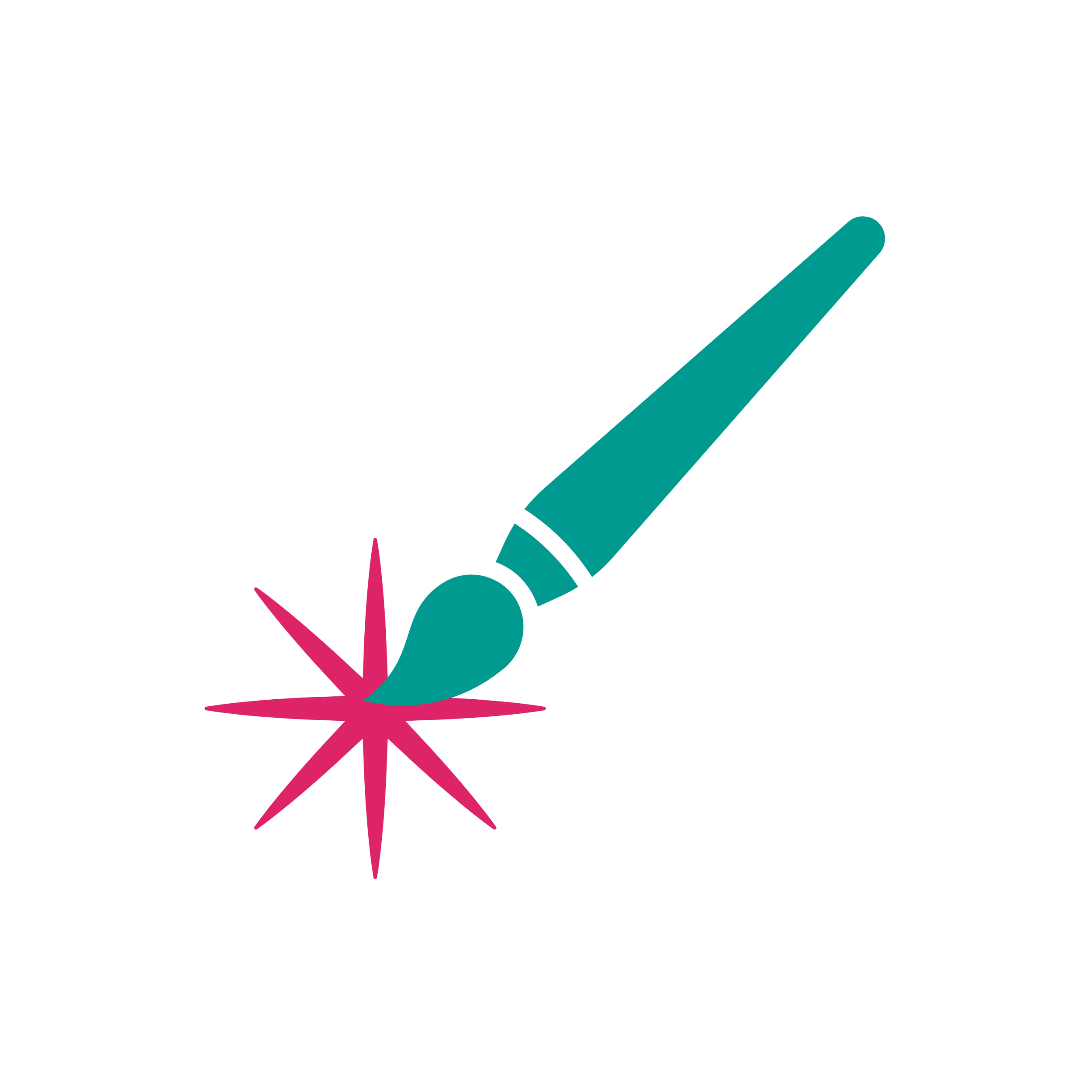 Illustration of a teal paint brush painting a pink star.