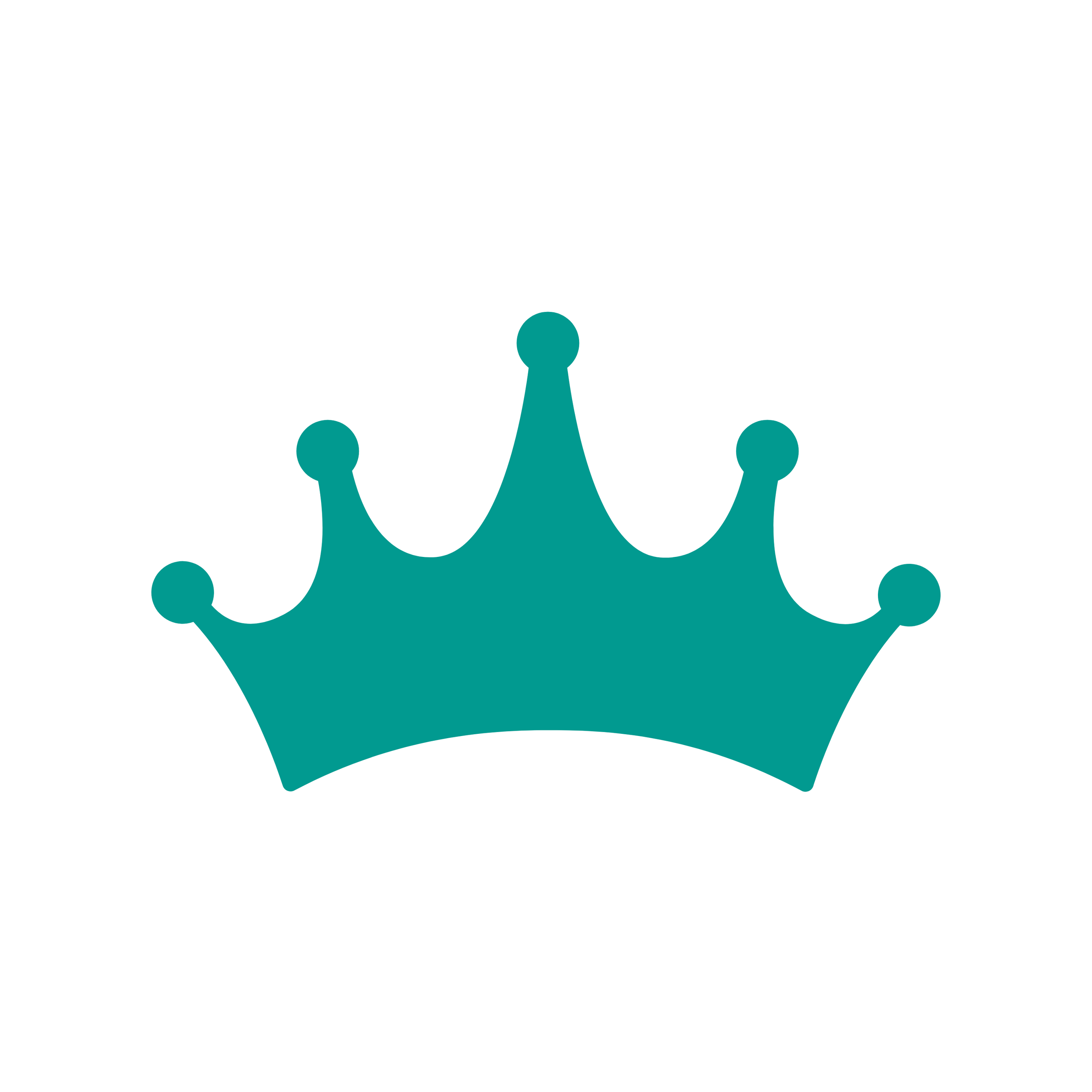 A teal crown with five points on a white background.