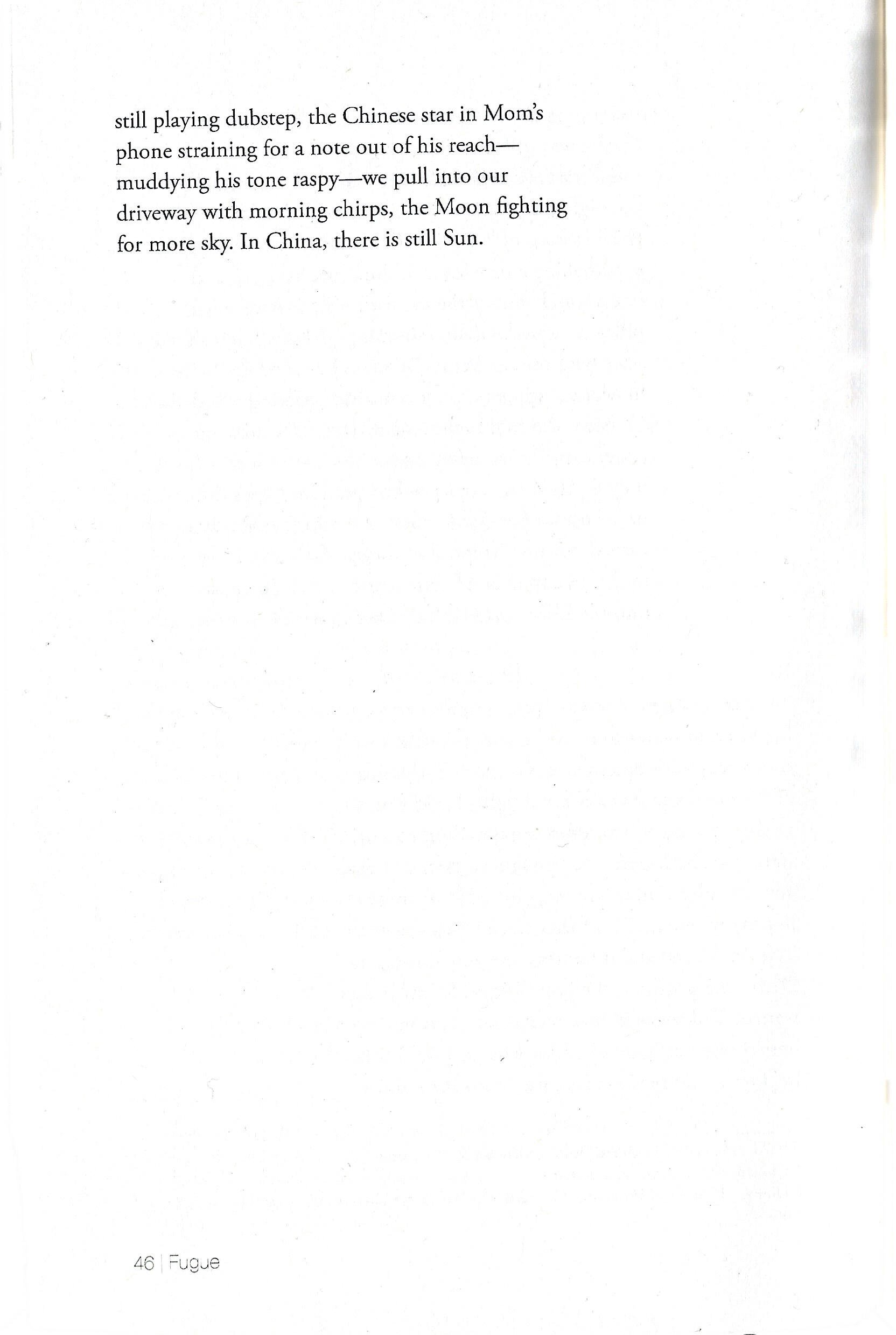 Page from a book with text about Chinese culture and sky conditions in China, with the page number 46 and the title Fugue.