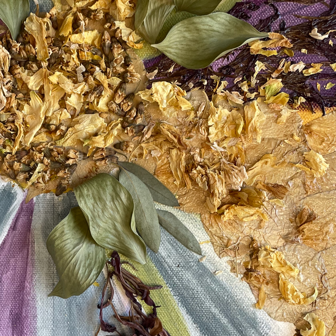 Textured floral preservation on canvas in Columbus, Ohio.  Closeup.