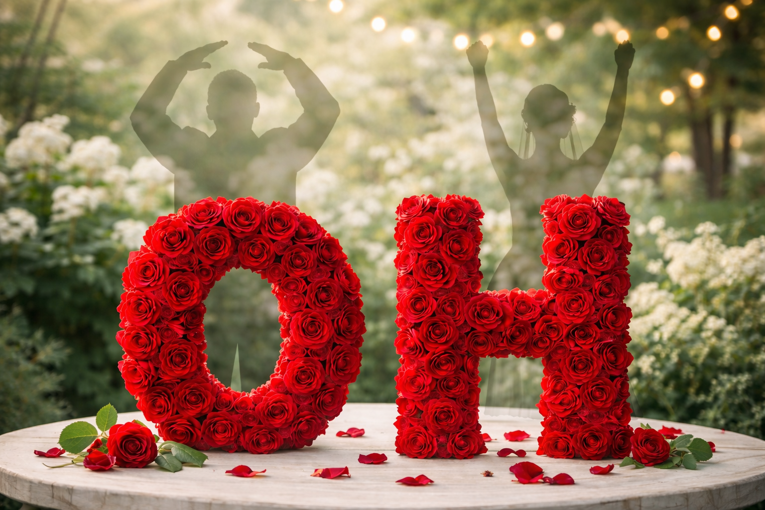 Ohio State Buckeye flowers with bride and group.