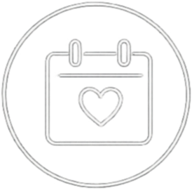 Calendar with a heart symbol in the center on a yellow background.